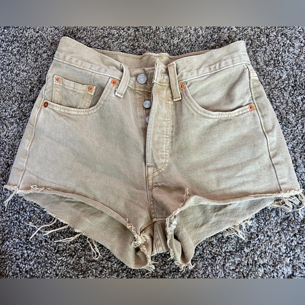 Levi's Tan Jean Shorts Distressed Cut-Off Style